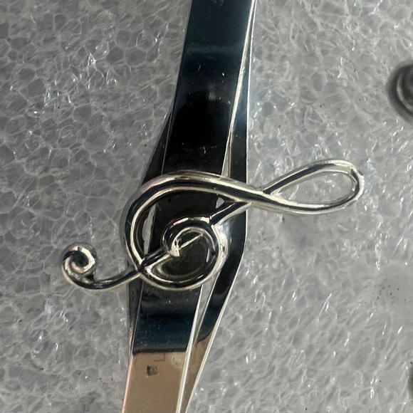 Vintage Silver Music Note Cuff Links and Tie Clip Set - Picture 4 of 6